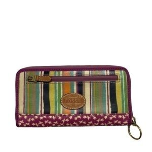 Fossil striped zipper clutch wallet